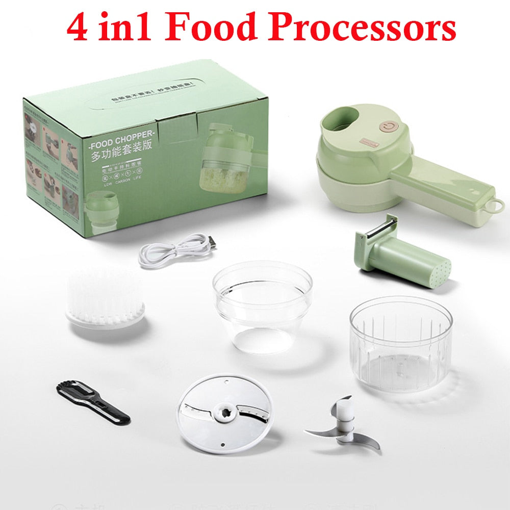 Food Processor Electric Grinder 4 IN 1 Hand Held Multifunctional Vegetable Cutter Set USB Wireless