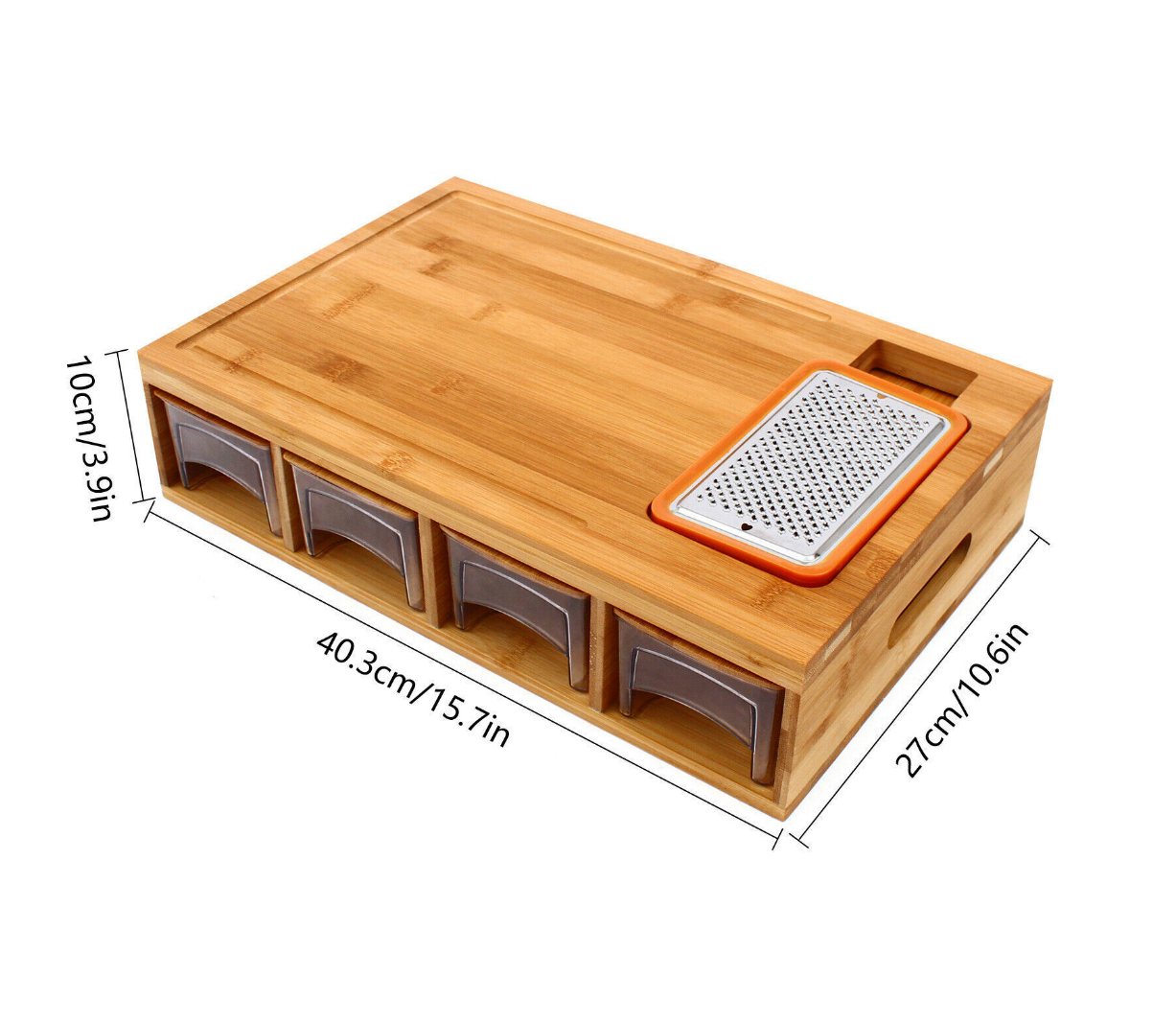 HGT Organic Bamboo Chopping Board with 4 Containers & Grater