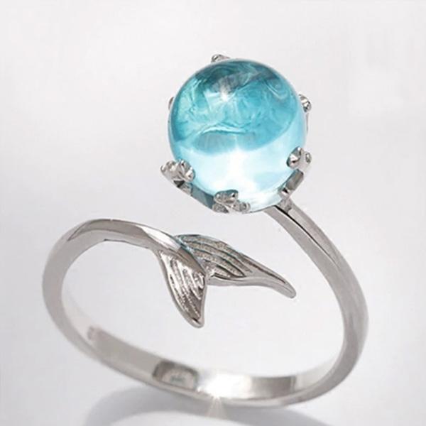 Blue Crystal 925 Silver Mermaid Ring