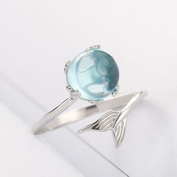 Blue Crystal 925 Silver Mermaid Ring