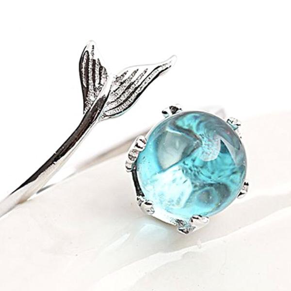 Blue Crystal 925 Silver Mermaid Ring