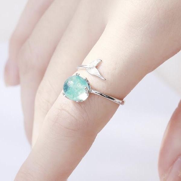 Blue Crystal 925 Silver Mermaid Ring