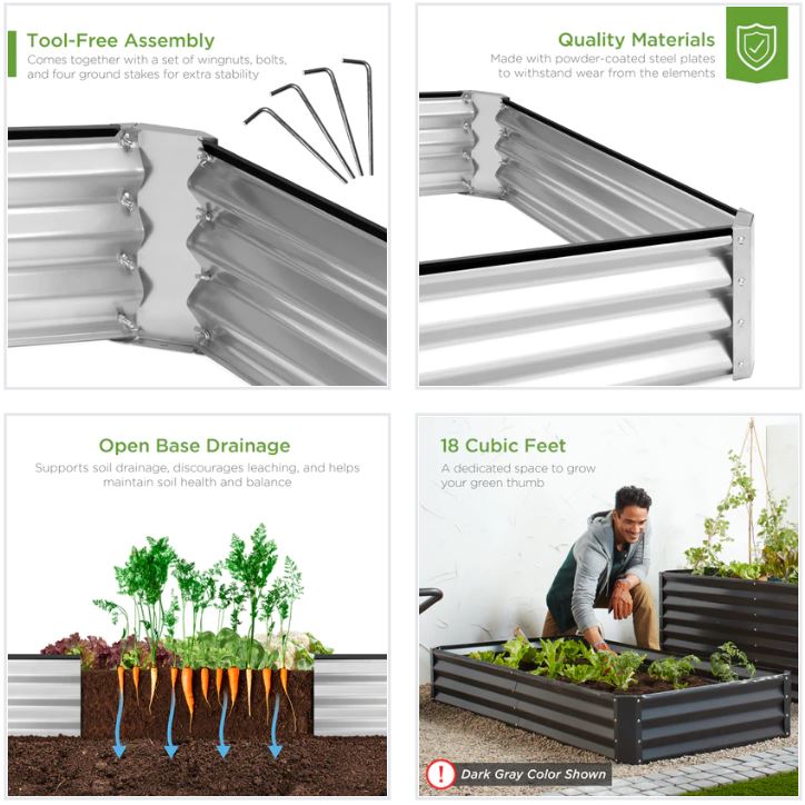 6x3x1ft Metal Raised Garden Bed