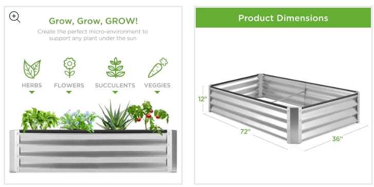 6x3x1ft Metal Raised Garden Bed