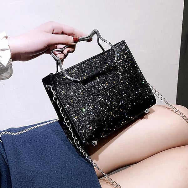 Cat Handle Glittery Shoulder Bag With Clutch