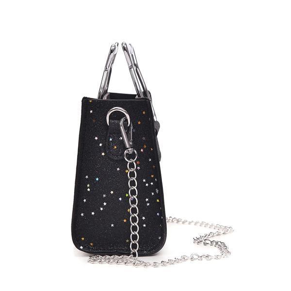 Cat Handle Glittery Shoulder Bag With Clutch