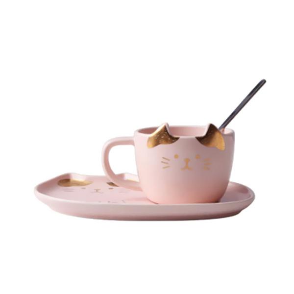 Cat Mug With Serving Tray And Spoon Set (Various Color)