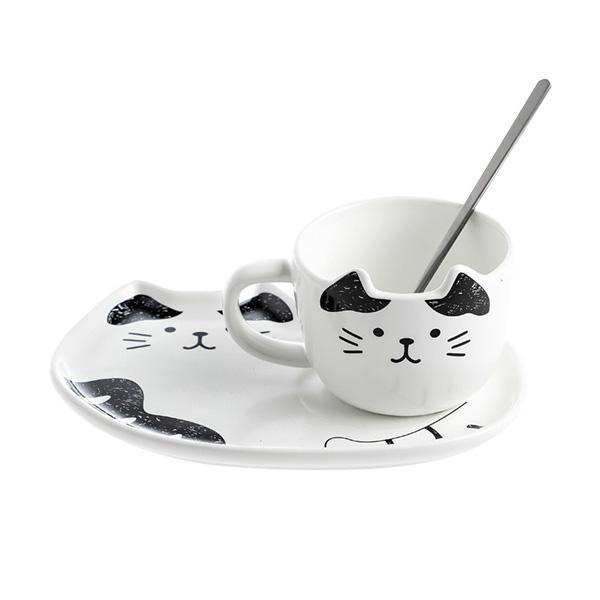 Cat Mug With Serving Tray And Spoon Set (Various Color)