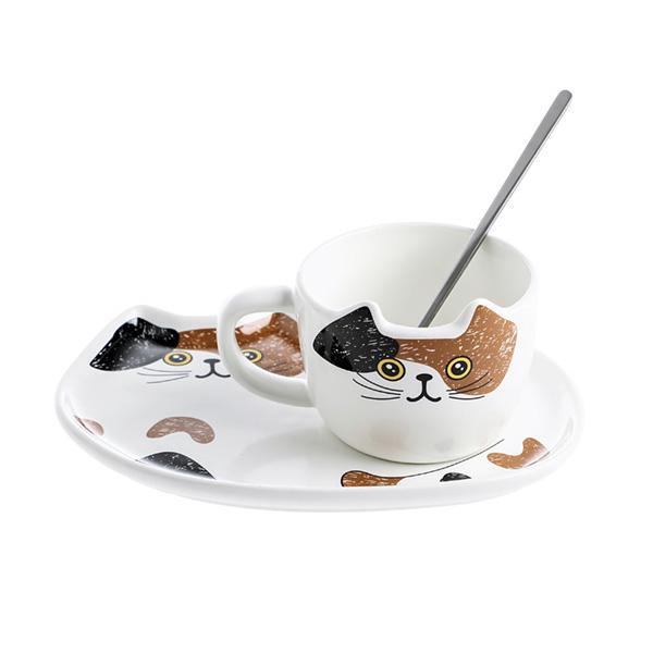 Cat Mug With Serving Tray And Spoon Set (Various Color)