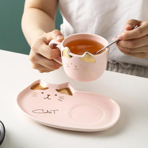 Cat Mug With Serving Tray And Spoon Set (Various Color)