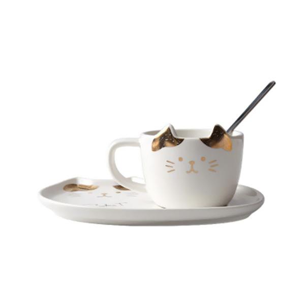 Cat Mug With Serving Tray And Spoon Set (Various Color)