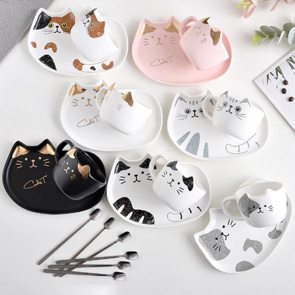 Cat Mug With Serving Tray And Spoon Set (Various Color)