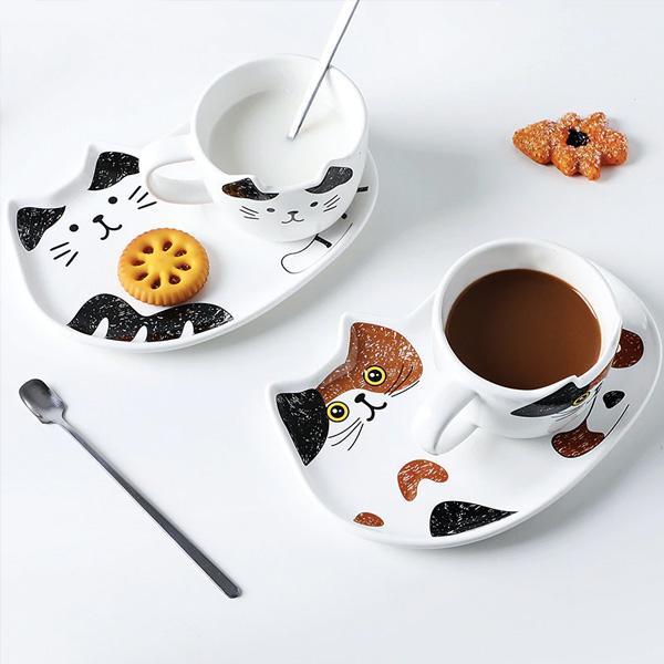 Cat Mug With Serving Tray And Spoon Set (Various Color)