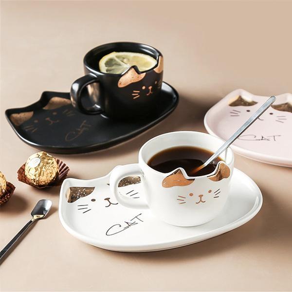 Cat Mug With Serving Tray And Spoon Set (Various Color)