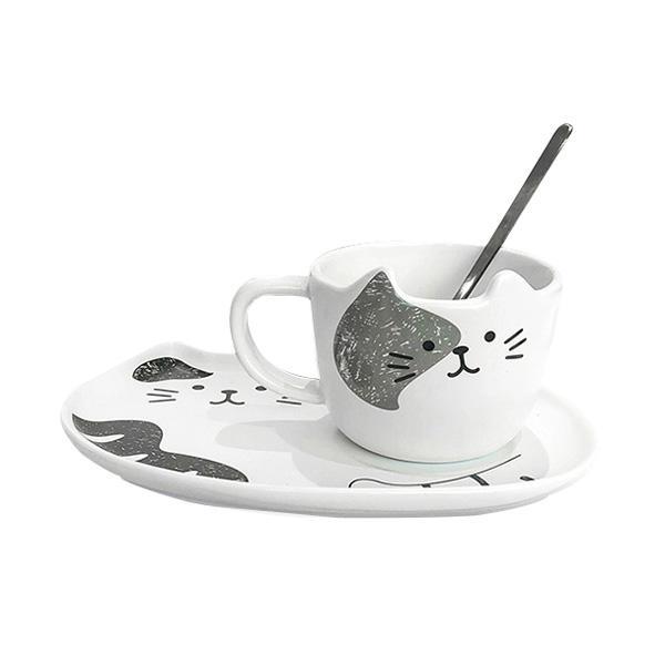 Cat Mug With Serving Tray And Spoon Set (Various Color)