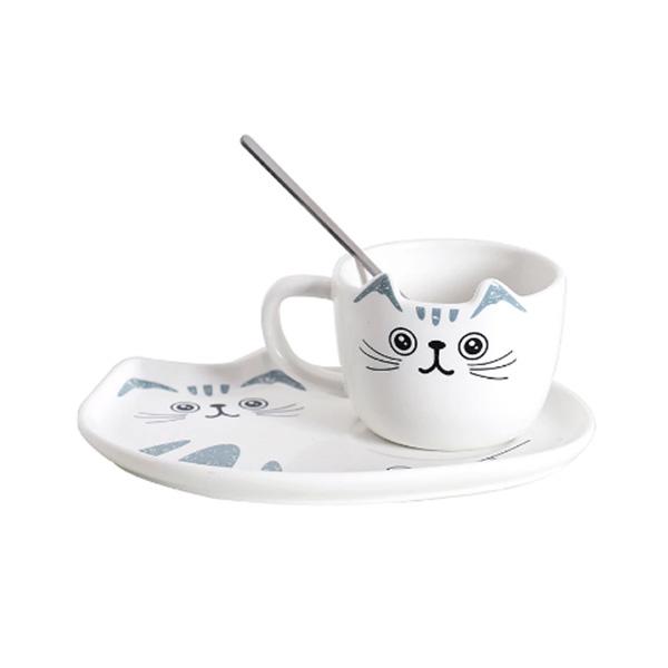 Cat Mug With Serving Tray And Spoon Set (Various Color)