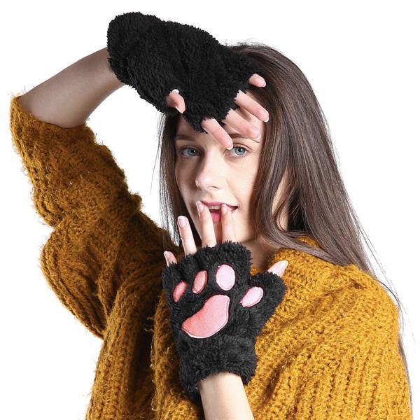 Cat Paw Fingerless Mitten Gloves