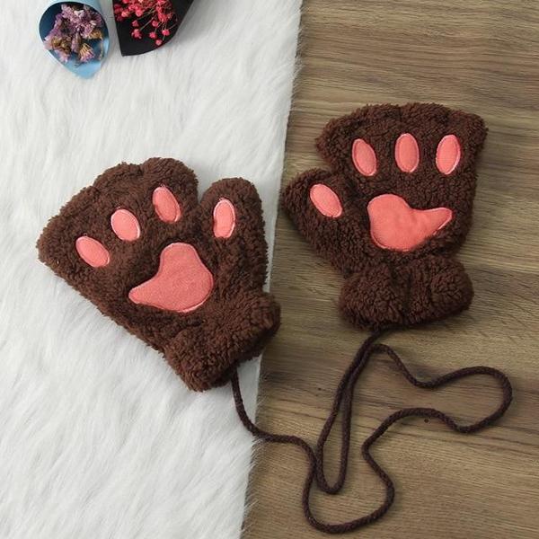 Cat Paw Fingerless Mitten Gloves