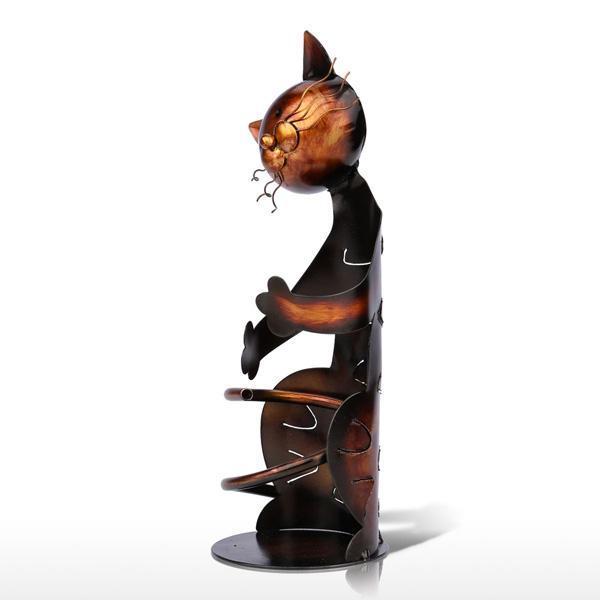 Cat Sculpture Metal Wine Holder