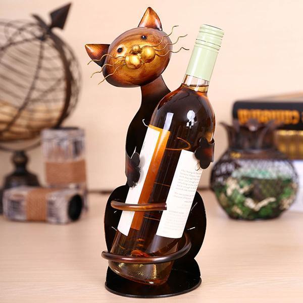 Cat Sculpture Metal Wine Holder