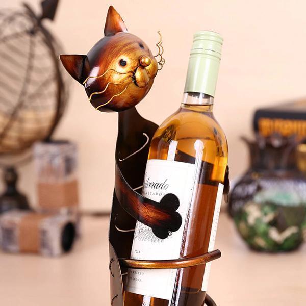 Cat Sculpture Metal Wine Holder