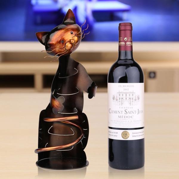 Cat Sculpture Metal Wine Holder