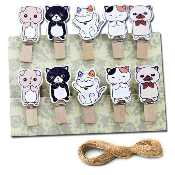 Cat Wooden Pegs (Set of 10)