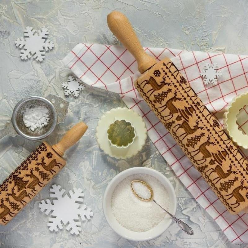 Christmas 3D Pattern Pastry Rolling Pin - PeekWise