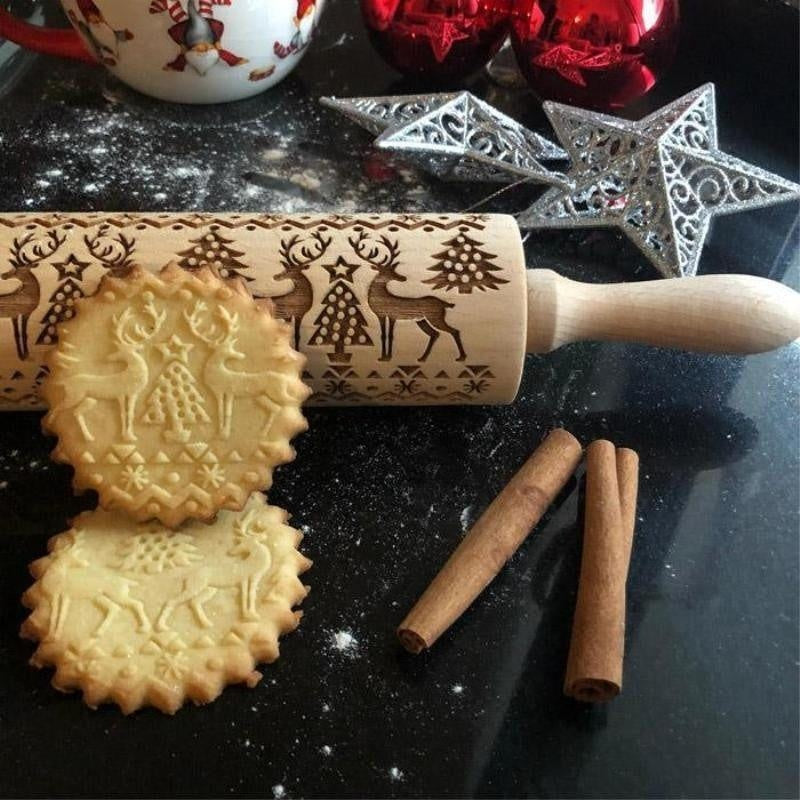 Christmas 3D Pattern Pastry Rolling Pin - PeekWise