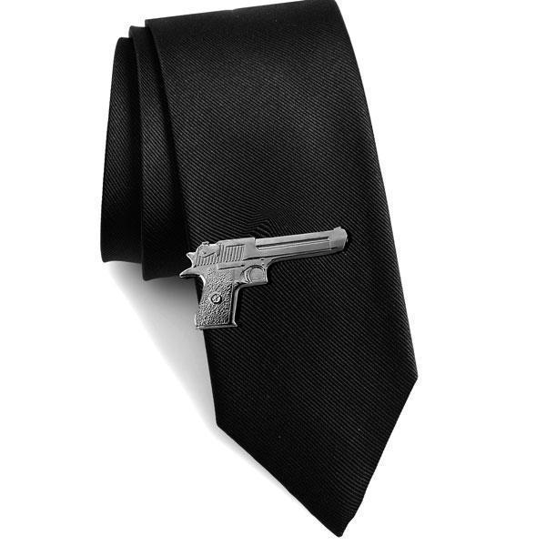 Chrome Black Pistol Tie Clip