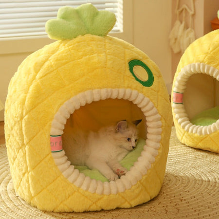 Cozy Fleece-Quilted Pineapple Pet Bed