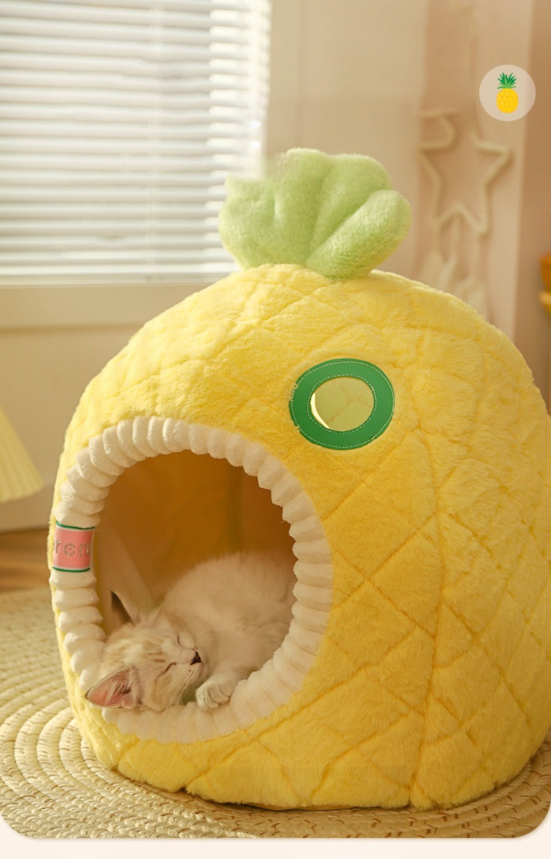 Cozy Fleece-Quilted Pineapple Pet Bed