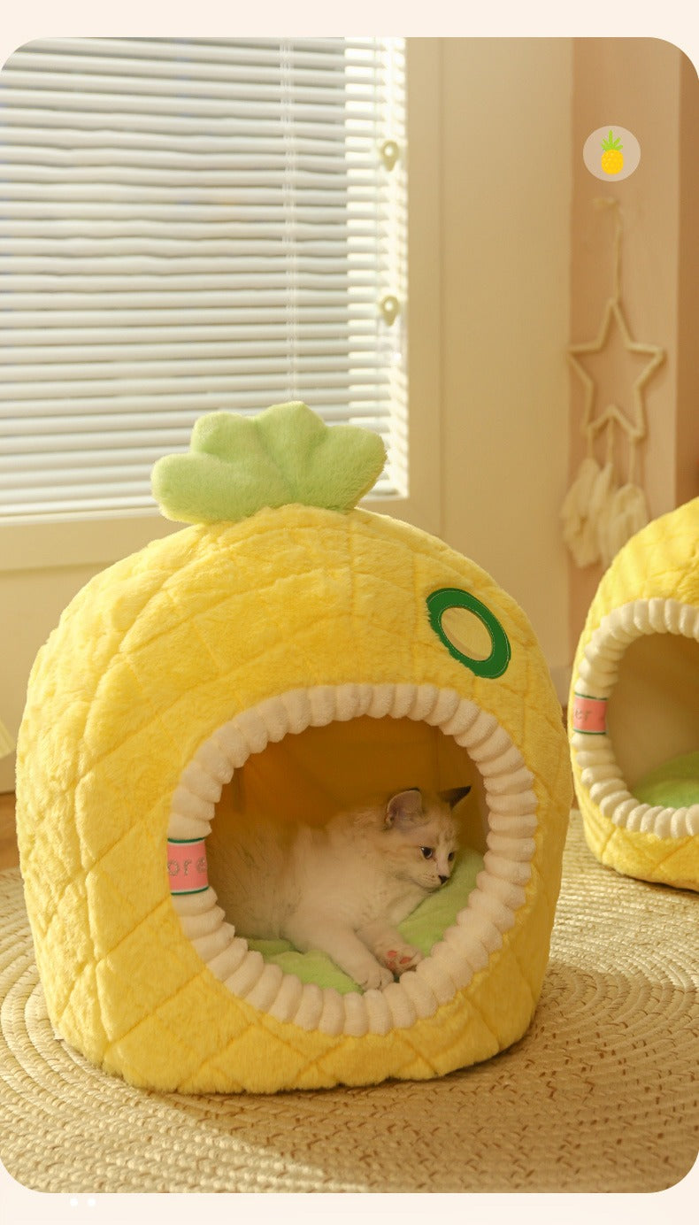 Cozy Fleece-Quilted Pineapple Pet Bed