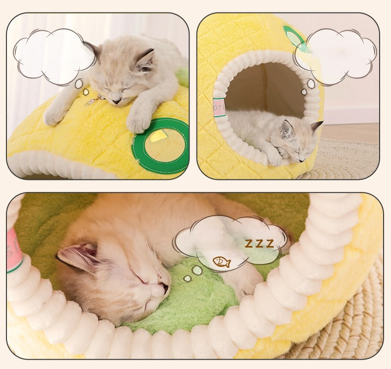 Cozy Fleece-Quilted Pineapple Pet Bed