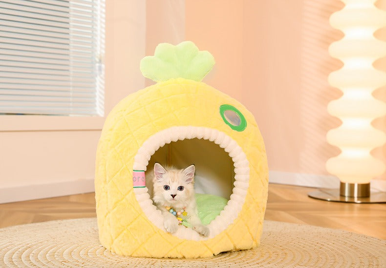 Cozy Fleece-Quilted Pineapple Pet Bed