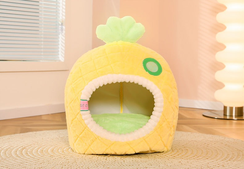 Cozy Fleece-Quilted Pineapple Pet Bed