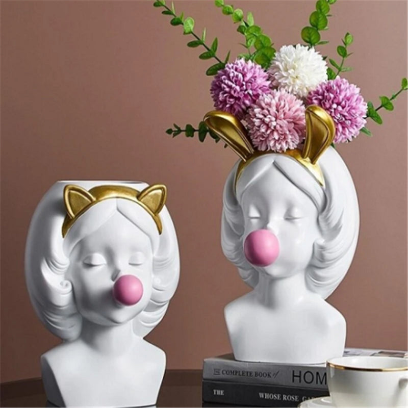Cute Girl Bubble Gum Resin Vase