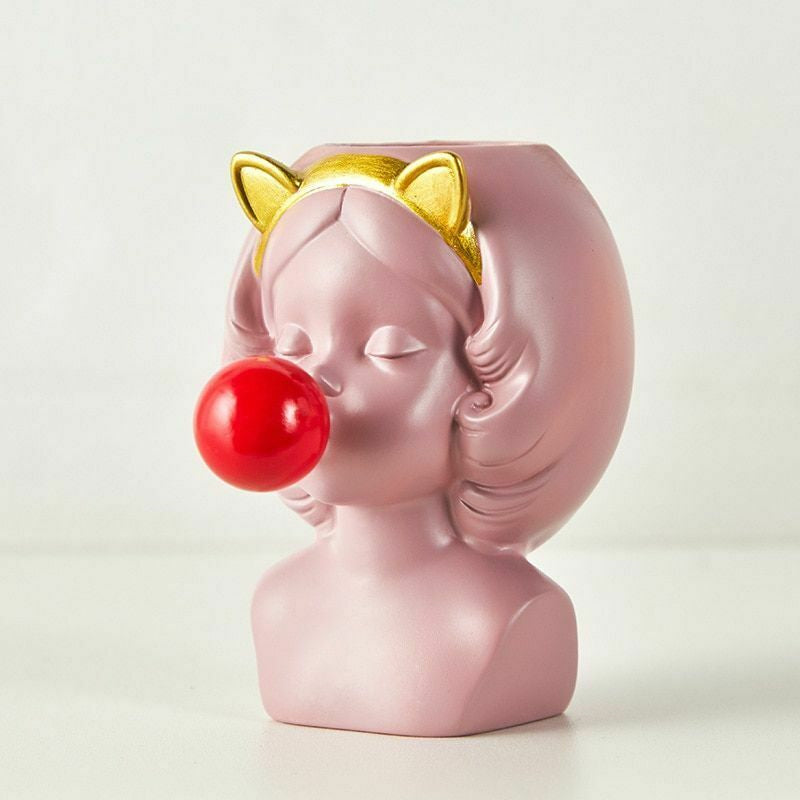 Cute Girl Bubble Gum Resin Vase