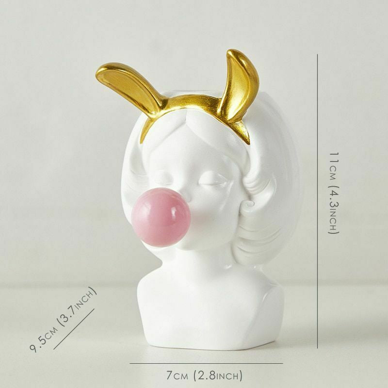 Cute Girl Bubble Gum Resin Vase