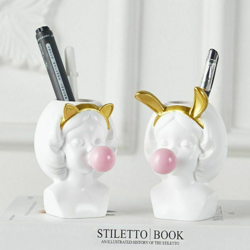 Cute Girl Bubble Gum Resin Vase