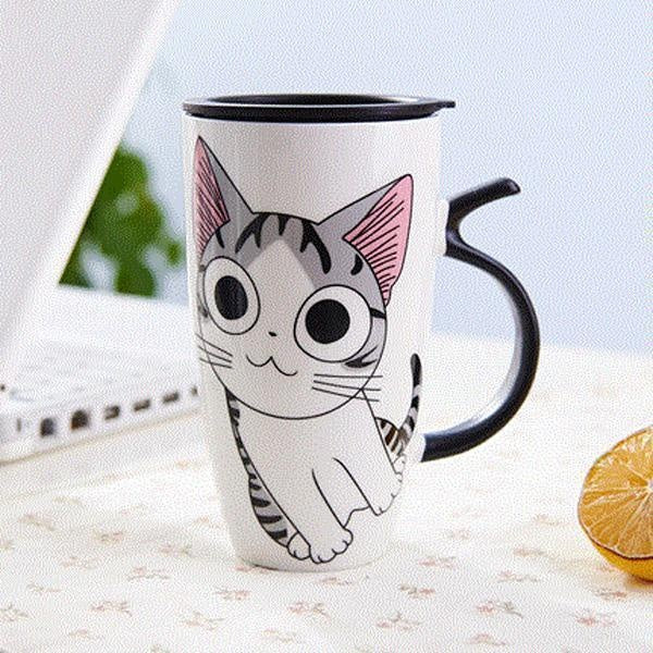 Cute Cat Ceramic Mug with Cover Lid