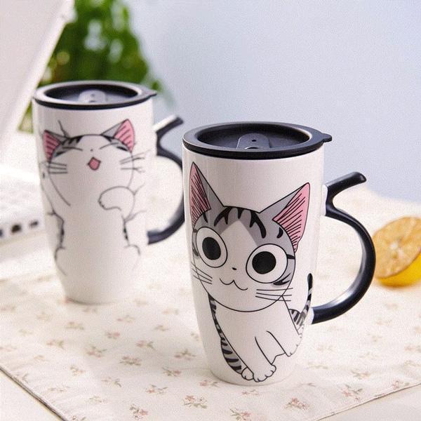 Cute Cat Ceramic Mug with Cover Lid