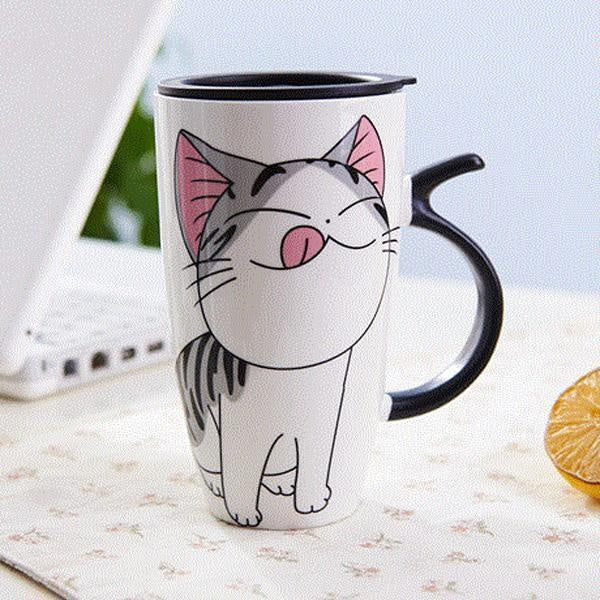 Cute Cat Ceramic Mug with Cover Lid