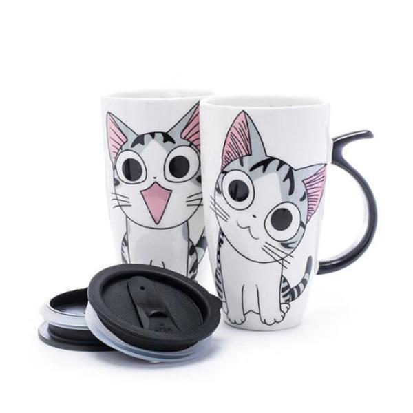 Cute Cat Ceramic Mug with Cover Lid