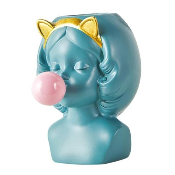 Cute Girl Blowing Bubbles Rabbit Cat Ears Vase Planter