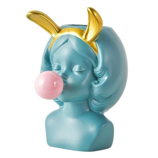 Cute Girl Blowing Bubbles Rabbit Cat Ears Vase Planter