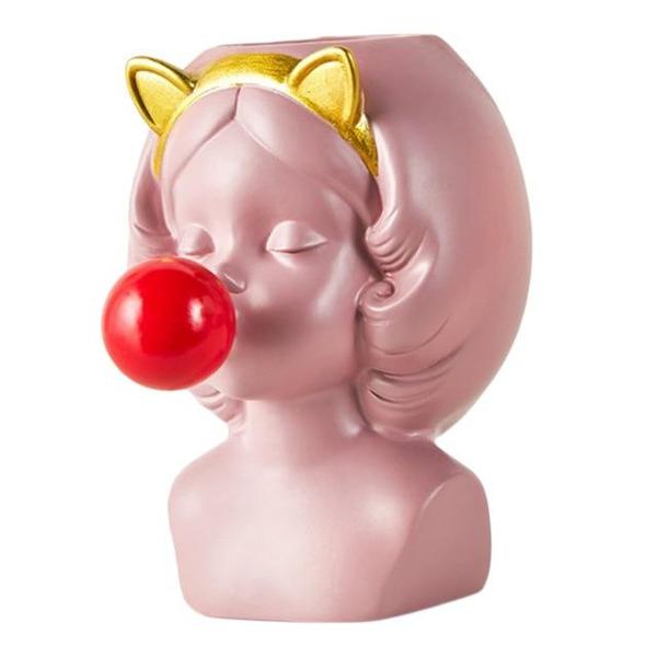 Cute Girl Blowing Bubbles Rabbit Cat Ears Vase Planter