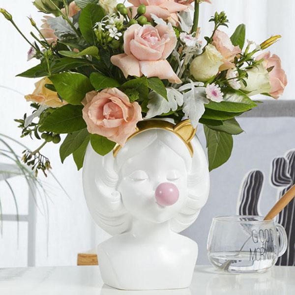 Cute Girl Blowing Bubbles Rabbit Cat Ears Vase Planter