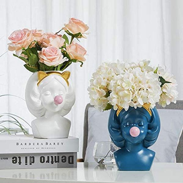 Cute Girl Blowing Bubbles Rabbit Cat Ears Vase Planter