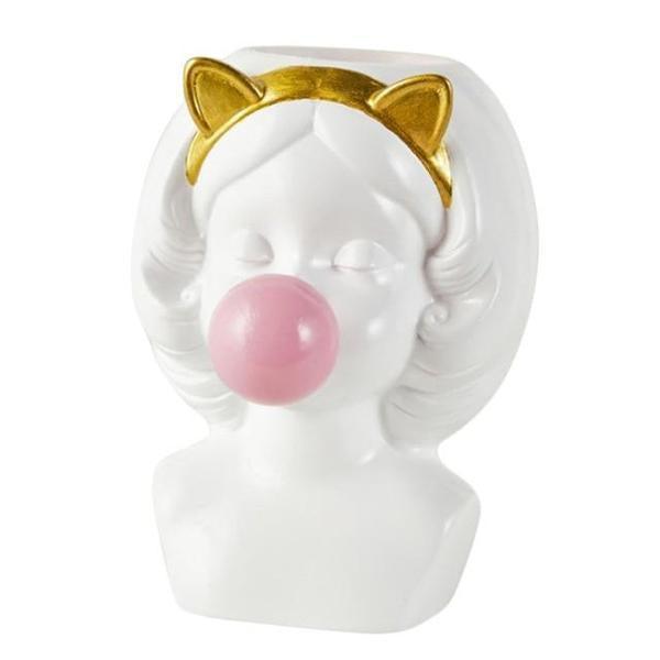 Cute Girl Blowing Bubbles Rabbit Cat Ears Vase Planter